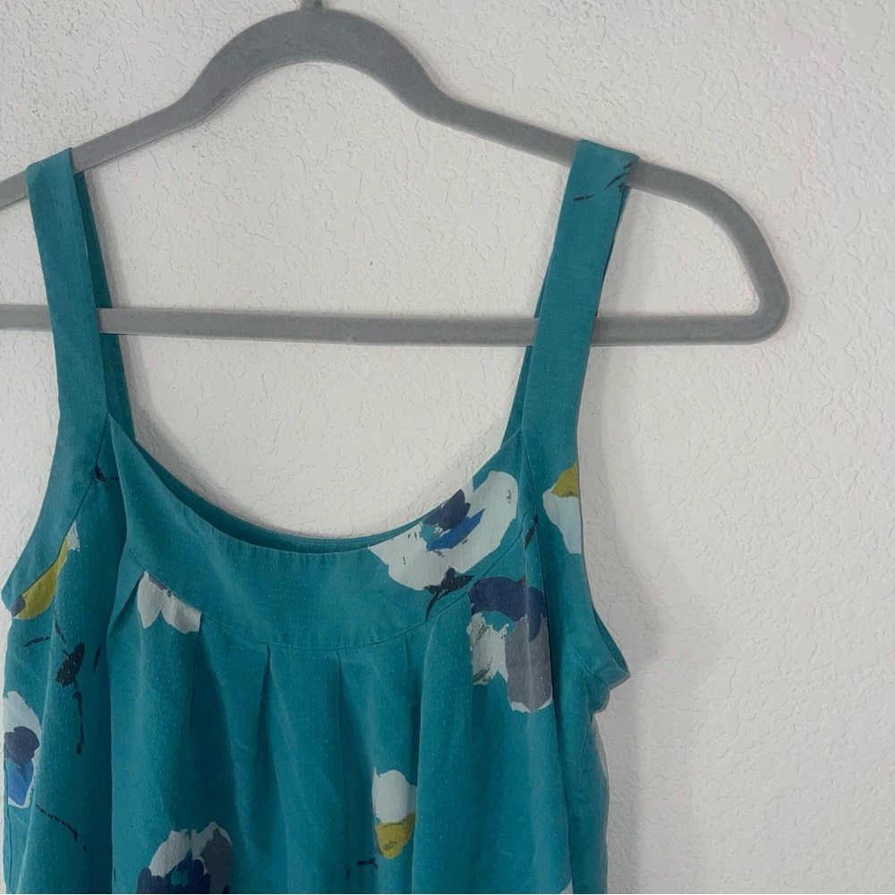 Nicole Farhi turquoise floral 100% silk square rounded neckline size 6 - Picture 4 of 9